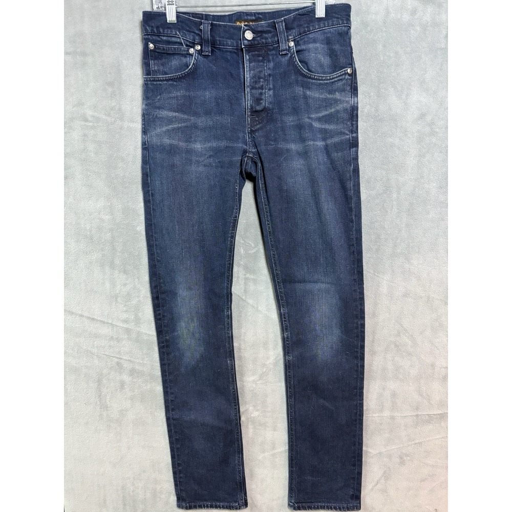 Nudie Jeans Co Jeans Mens 32 Blue Grim Tim Pants Button Fly Dark Wash Tapered
